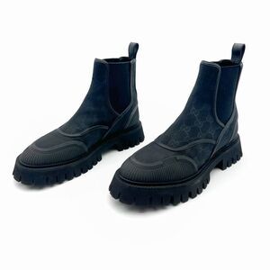 GUCCI Novo GG Monogram Canvas Chelsea Boots Size 39 US 8.5 Black Leather Ankle